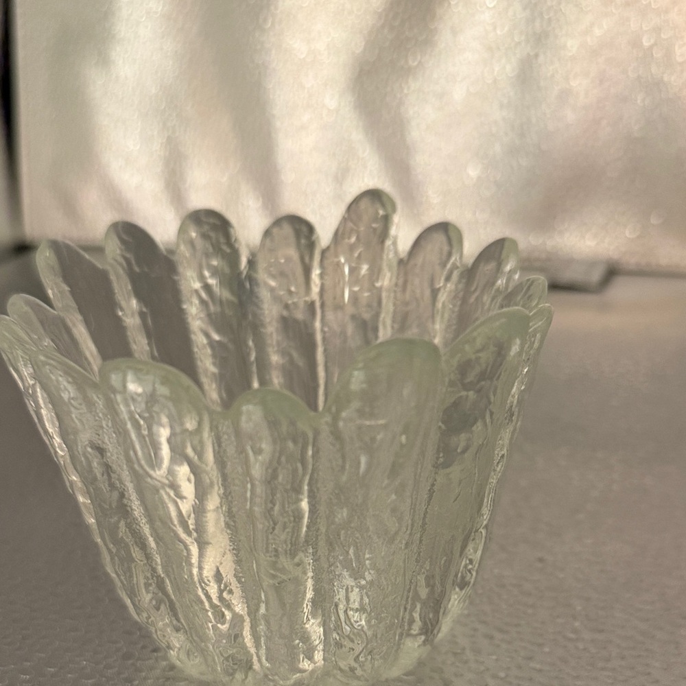 Vintage Scandanavian Textured Glass flower shaped votive holder